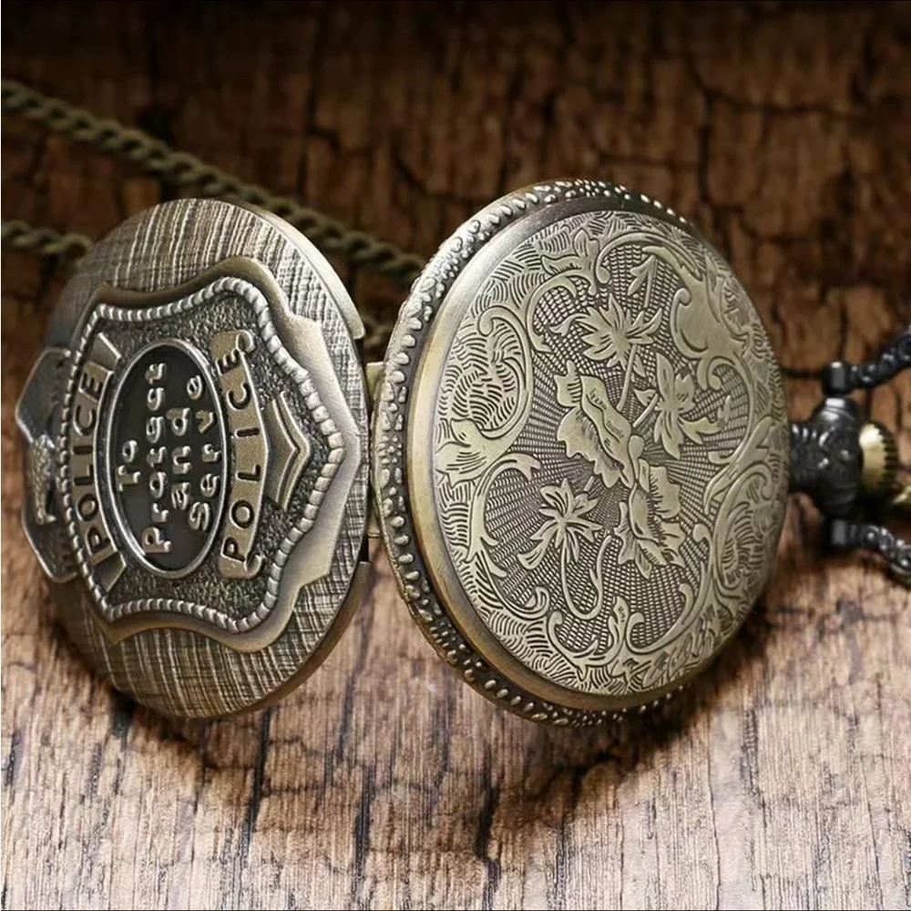 Police Pocket Chain Watch Protect and Serve Quartz Analog Watch Unisex Gift